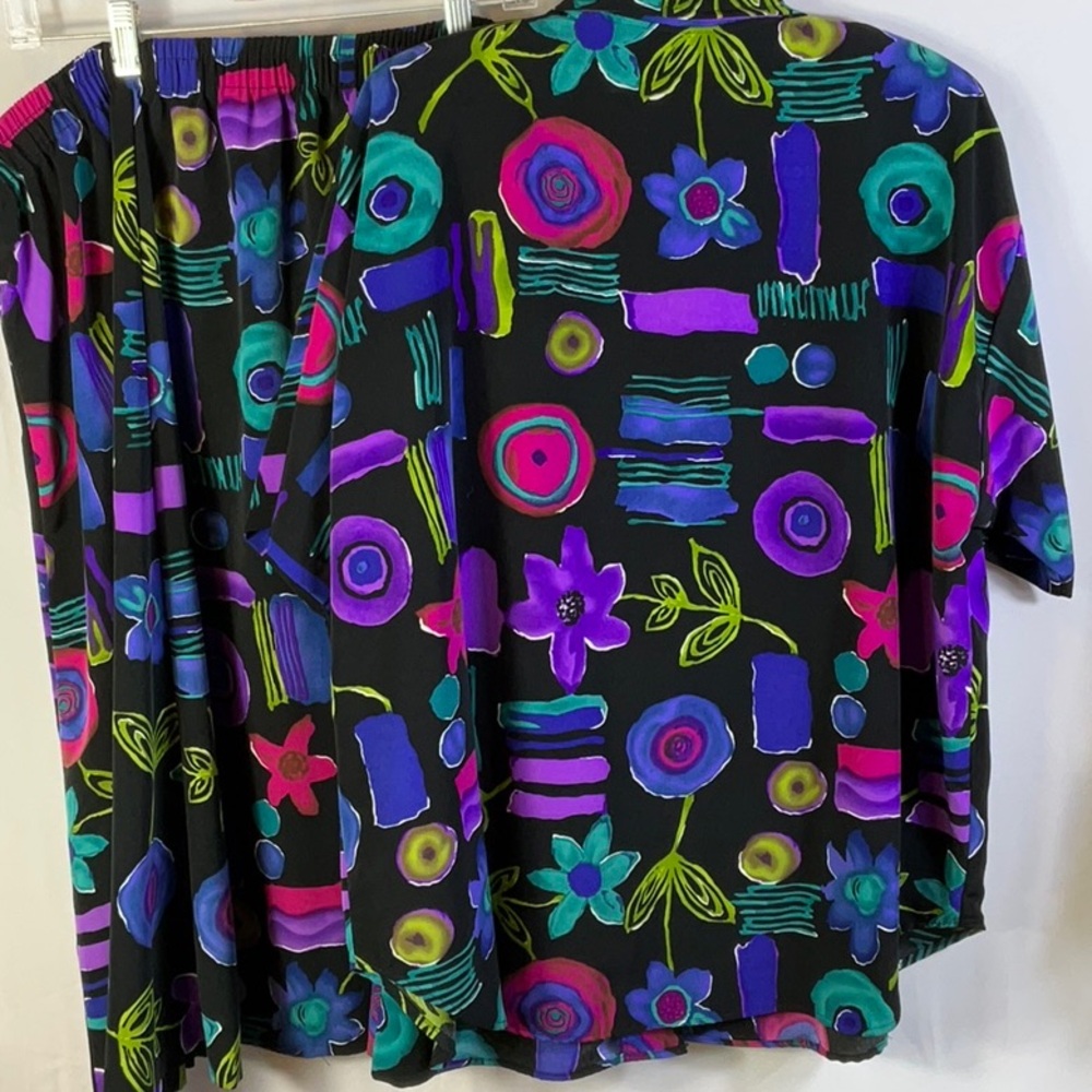 Snug Harbor Vintage Black Purple Blue 2 Piece Skirt Set Button Down Top Size 1XL - Picture 2 of 8